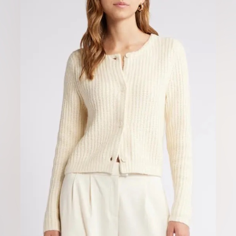 Open Edit Cropped Fisherman Cardigan - Ivory Dove
